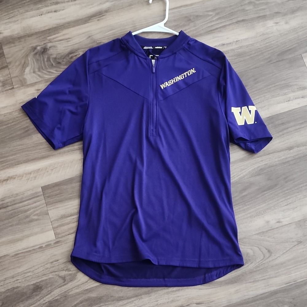 adidas official football Washington Huskies Purple 1/4 Zip Polo Shirt Men's S